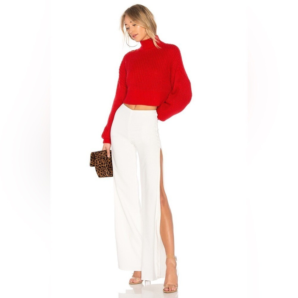 Lovers + Friends‎ Revolve Union Red Chunky Knit Cropped Mockneck Sweater size L